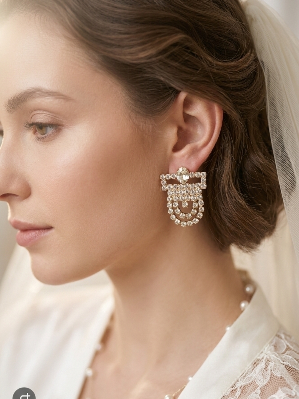 Vintage Art Deco Rhinestone Door Knocker Earrings Gold Tone 1"